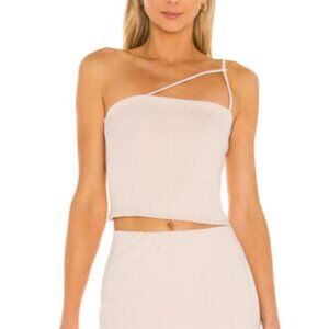 AFRM Cream Ribbed "Saddle" One Shoulder Crop Top Womens BNWOT